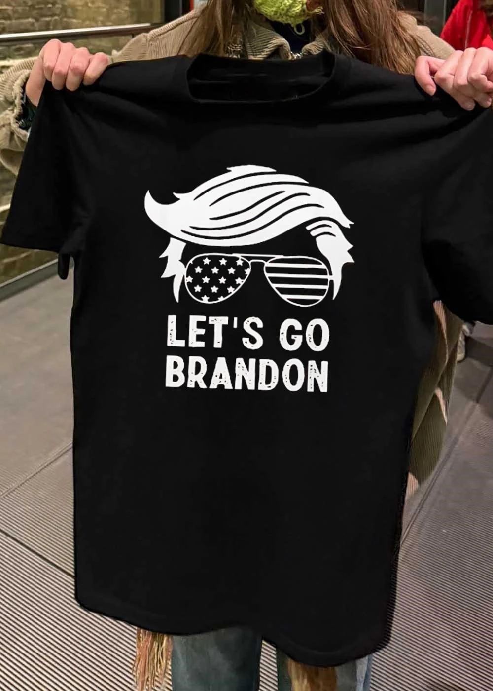 Patriotic Apparel Let’s Go Brandon Hair Sunglasses American Flag T-Shirt