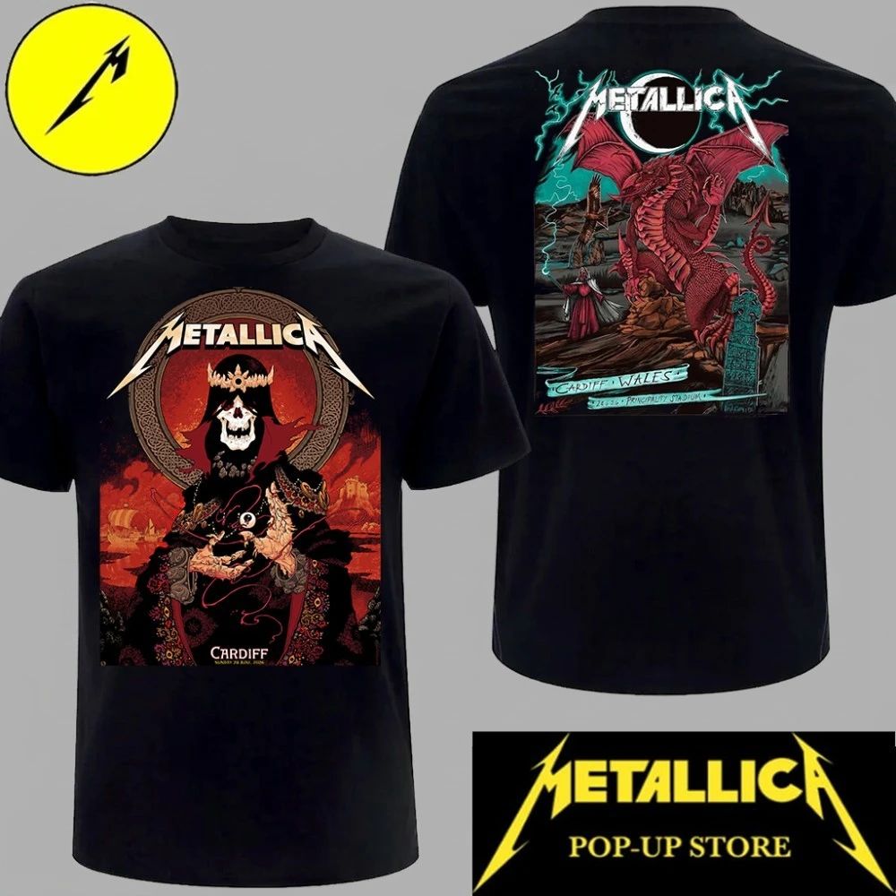 Metallica Live Cardiff Wales Celtic Skull King combine Red Dragon Two-Sided Tee