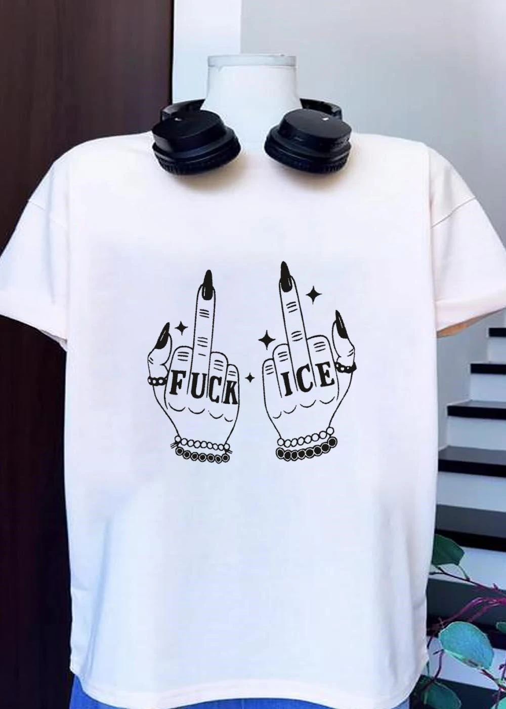 Fingers Showing Middle Gesture Fuck ICE T-Shirt
