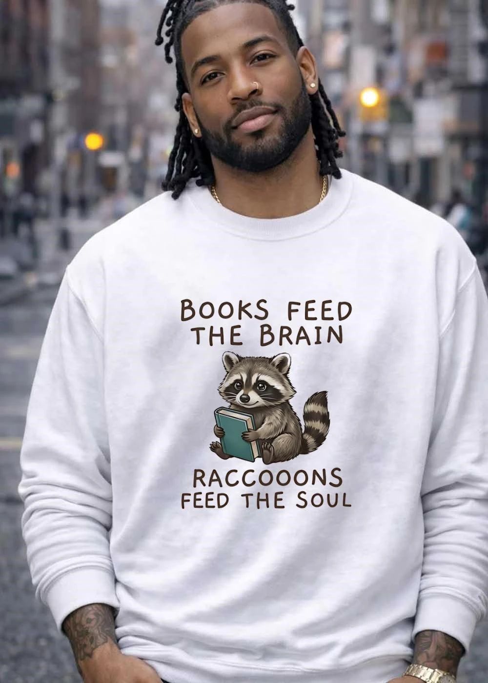 Cute Animal Library Books Feed The Brain Raccoons Feed The Soul T-Shirt
