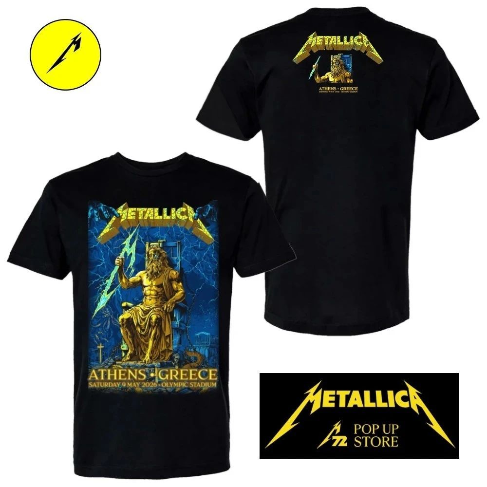 Metallica M72 Athens 2026 Merch Tee For Greece Cover Zeus Electric Chair At Olympic Stadium On Saturday May 9 2026 Shirt