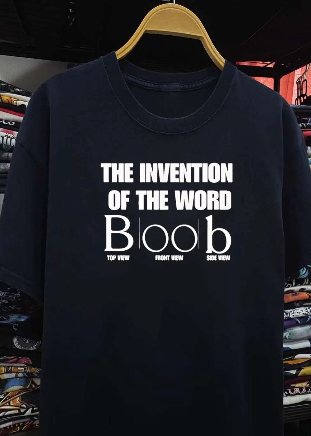 The Invention of the Word Boob Top Front Side View Graphic T-Shirt