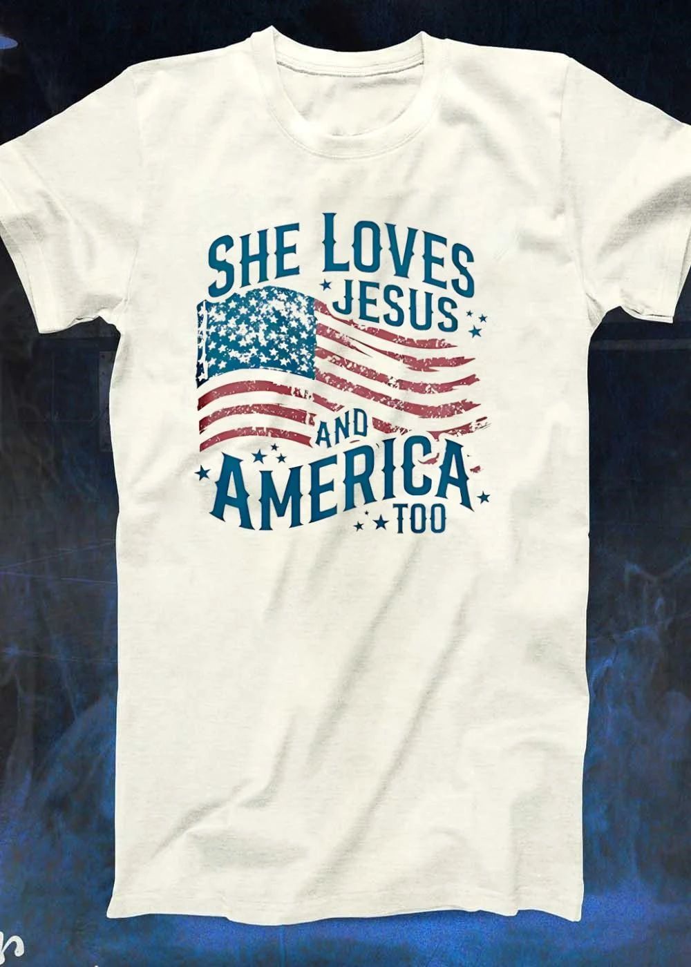 She Loves Jesus and America Too Patriotic Women’s T-Shirt