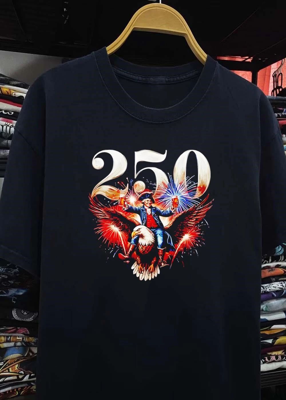 America 250 Founding Father Riding Eagle Drinking Beer 1776 T-Shirt