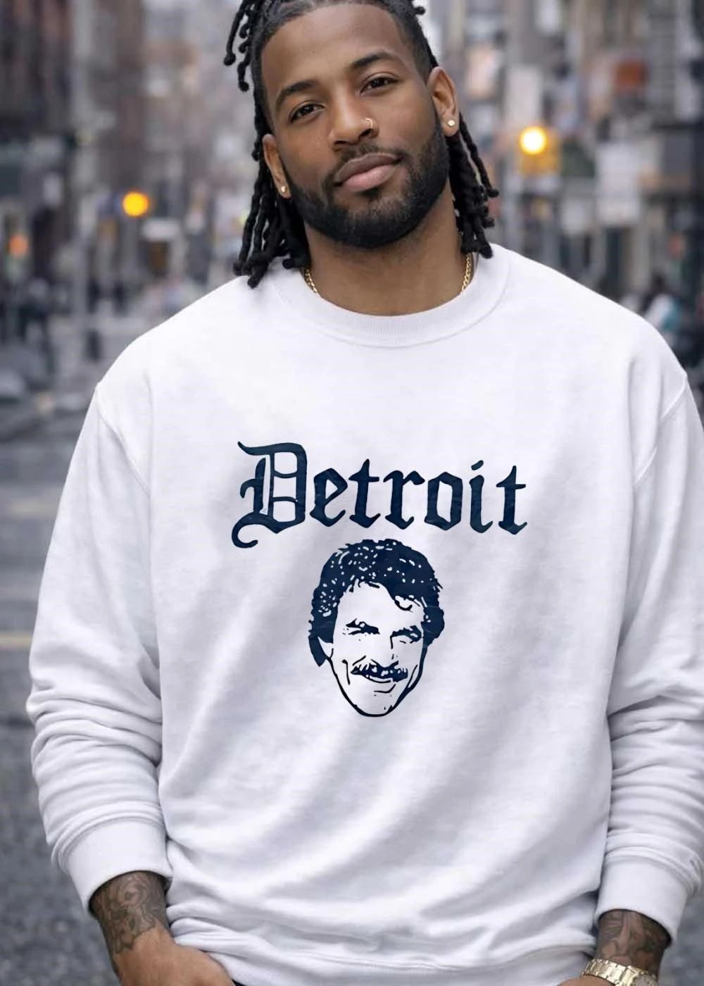 Detroit Tom Selleck Mustache Portrait T-Shirt
