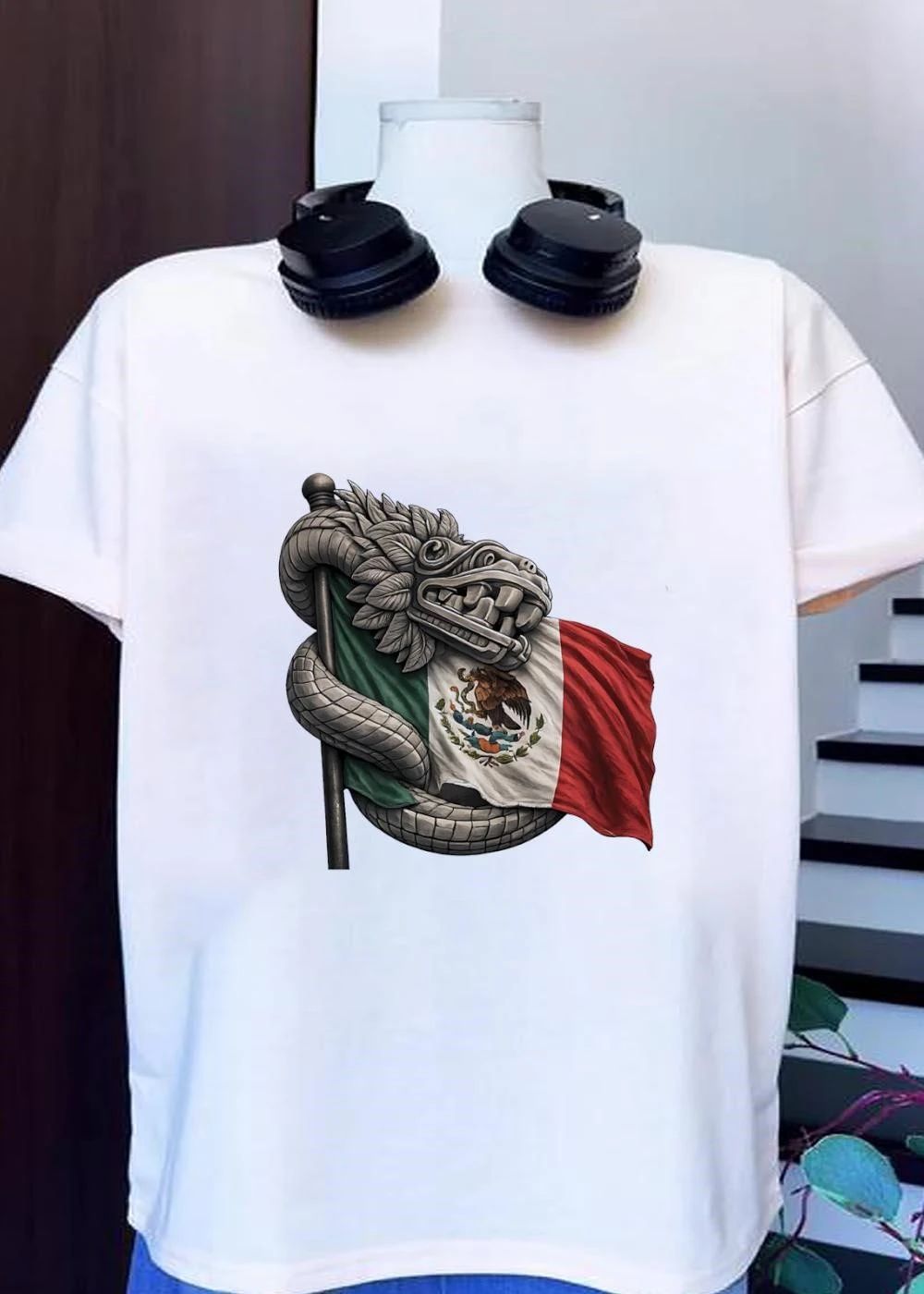 Quetzalcoatl Coiling Around Mexican Flag shirt