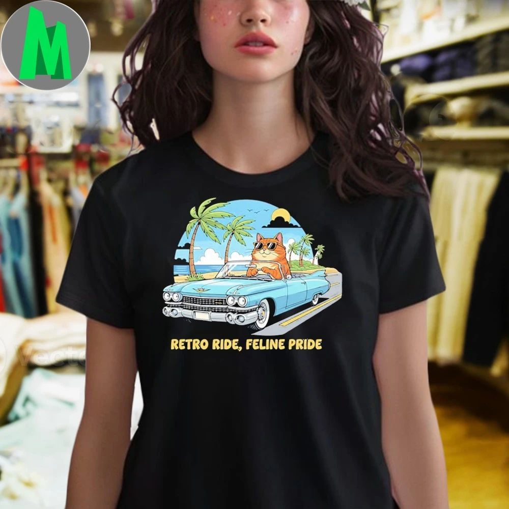 Retro Cat Convertible Cruise Beach Vibes Vintage Aesthetic Shirt