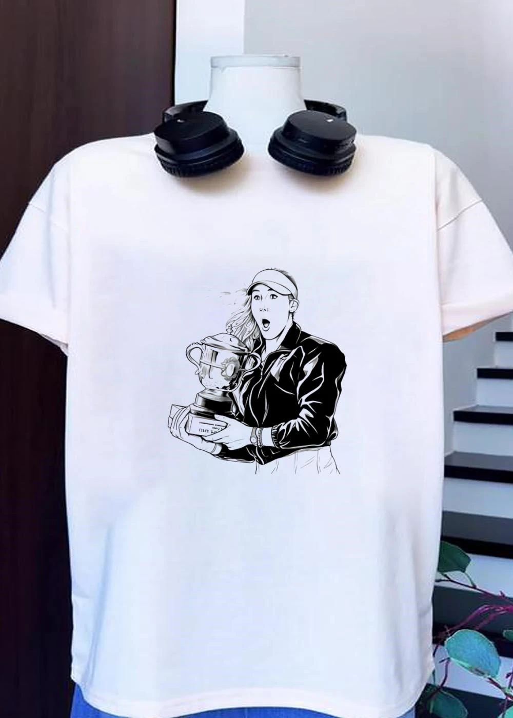 Tennis Champion Celebrating with Trophy Coupe Suzanne Lenglen T-Shirt