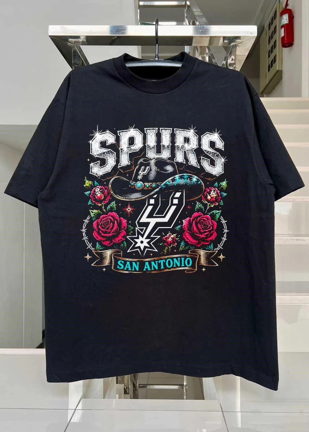 Spurs San Antonio Cowboy Hat Roses Graphic T-Shirt