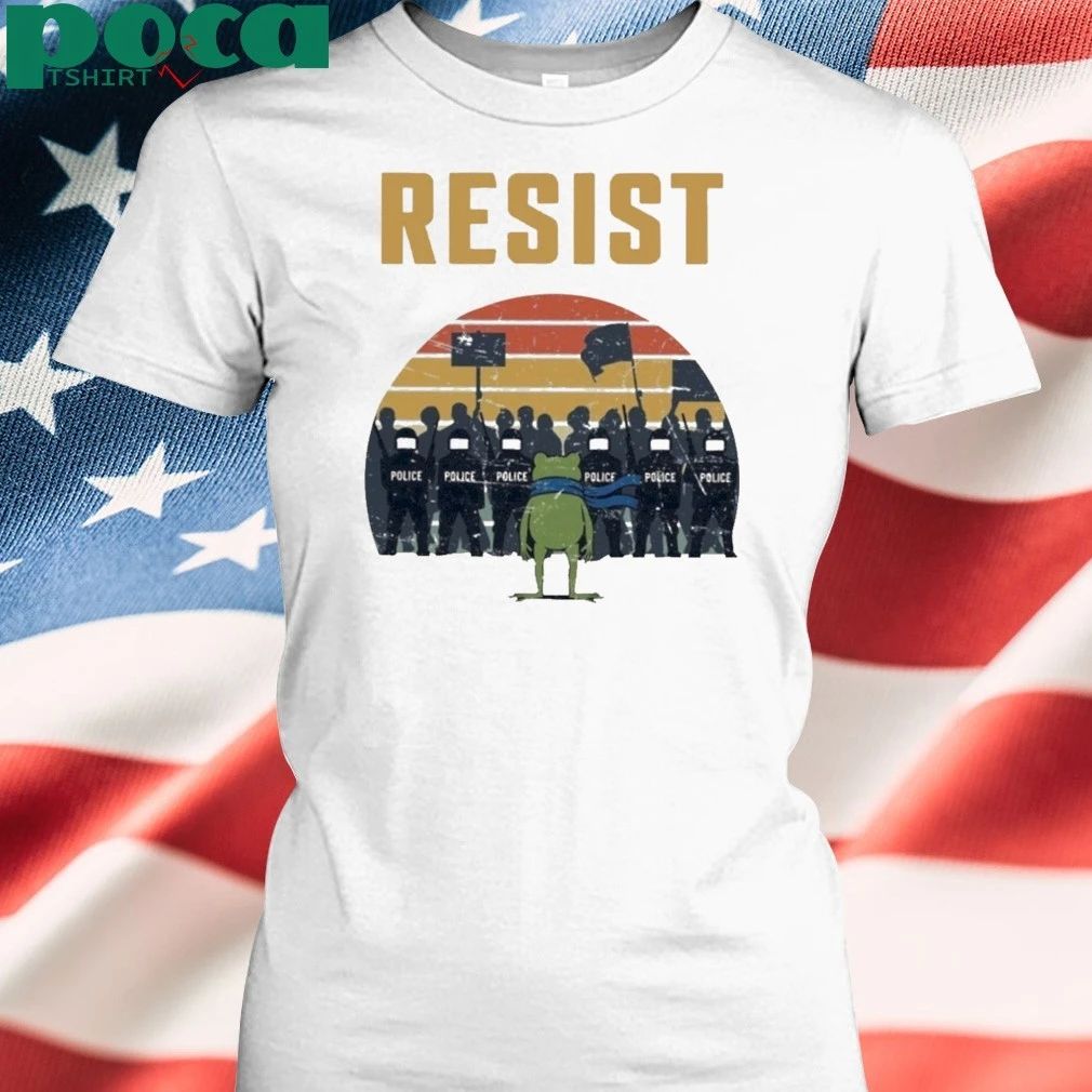 Resist Police portland Frog Protest Sunset Vintage T-shirt