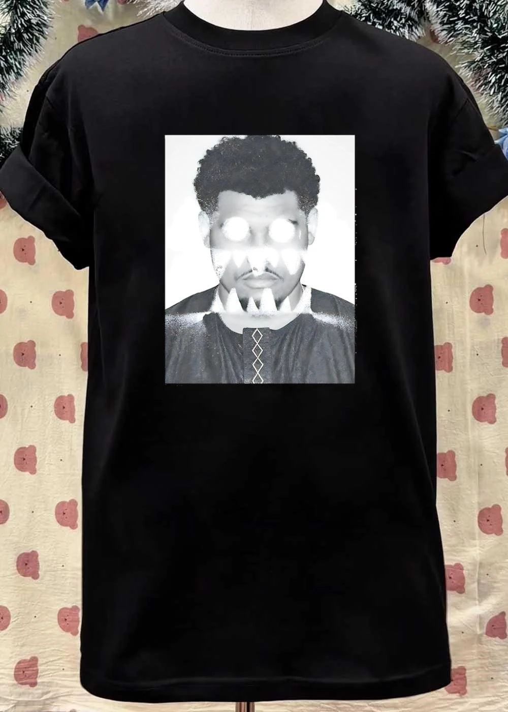 Frightening Eyes Monster Graphic Minimalist Black and White Cotton T-Shirt