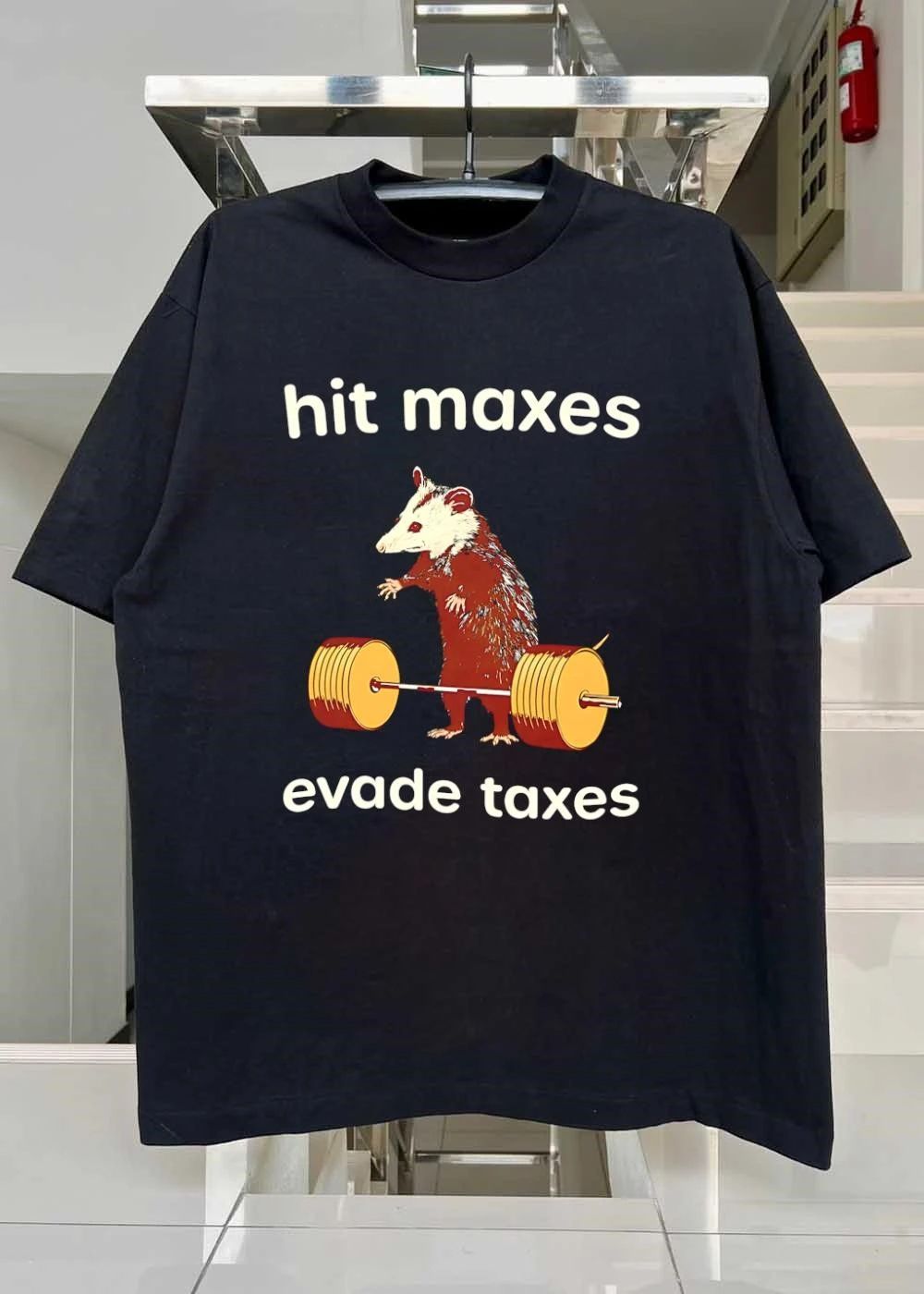Opossum Lifting Weights Hit Maxes Evade Taxes T-Shirt