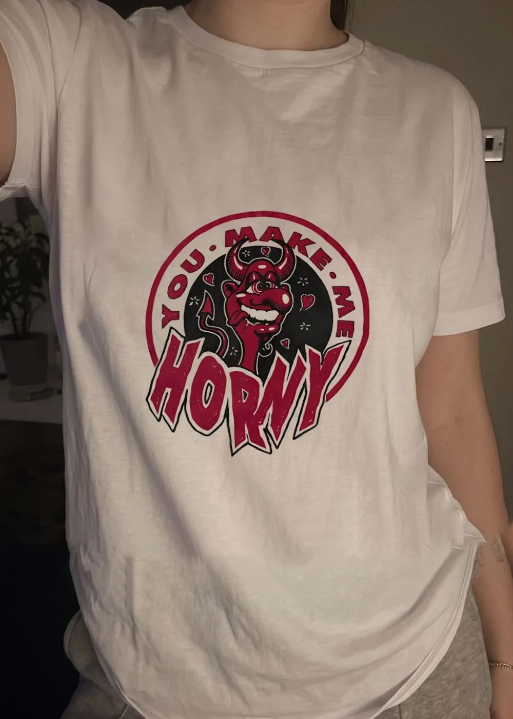 You Make Me Horny Devil Red Circular Graphic Unisex T-Shirt