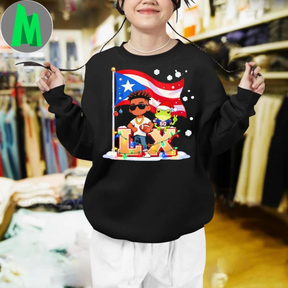 Original Bad bunny and frog christmas light football fan Shirt