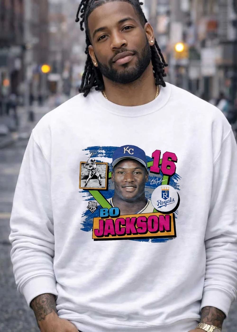 Bo Jackson 16 Topps 75 Kansas City Royals baseball player shirt