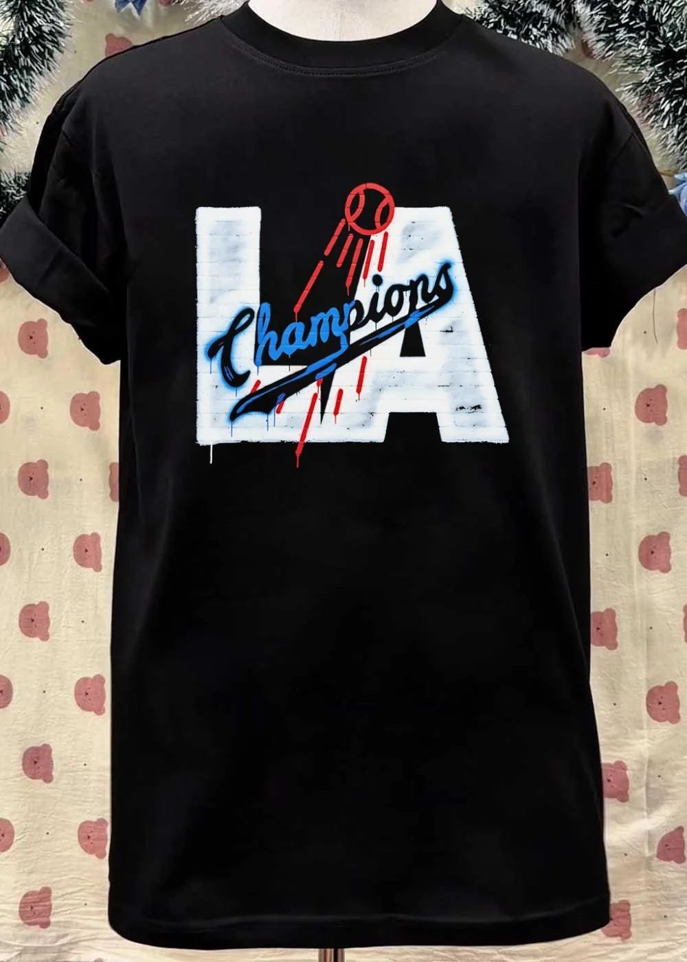 LA Champions Baseball Spray Paint Style Los Angeles Dodgers T-Shirt