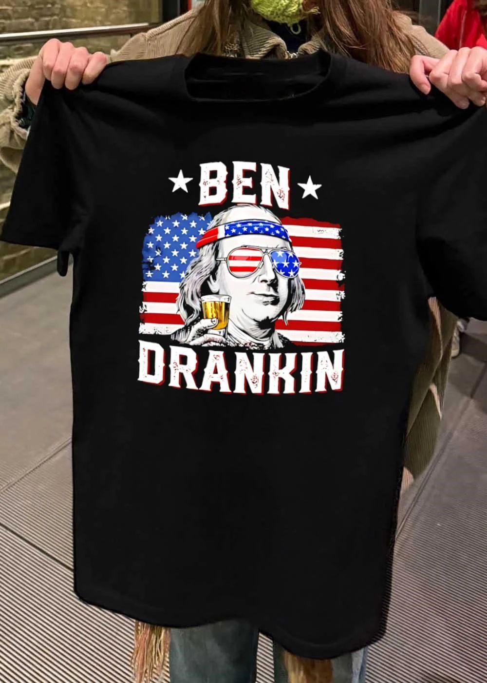Ben Drankin Benjamin Franklin American Flag Sunglasses T-Shirt