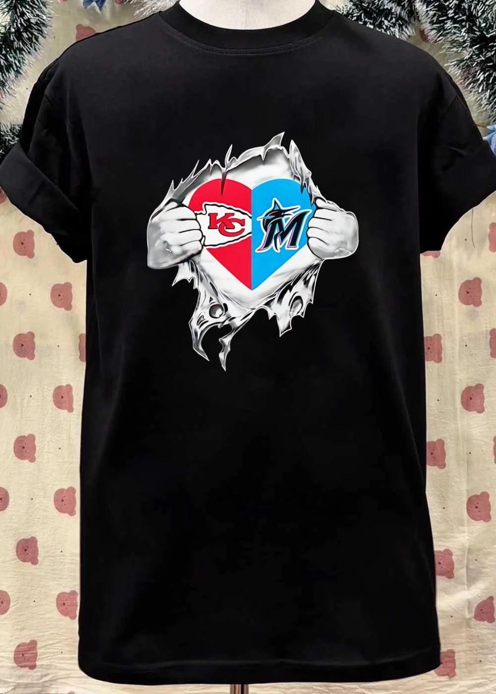 KC Chiefs and Miami Marlins Heart T-Shirt