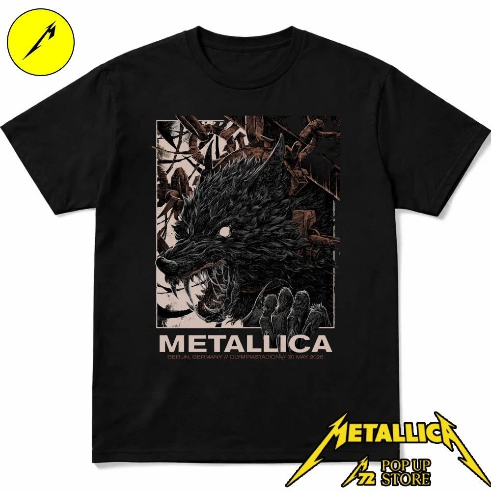 Metallica M72 Berlin 2026 Wolf T-Shirt – May 30, 2026 at Olympiastadion, Germany – Artwork by Collin Estrada