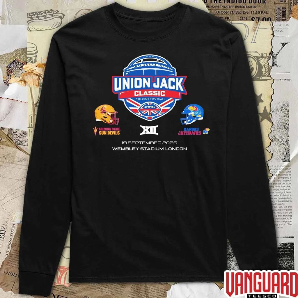 Union Jack Classic BIG 12 Arizona State Sun Devils vs. Kansas Jayhawks September 19, 2026 Wembley Stadium in London, UK t-shirt