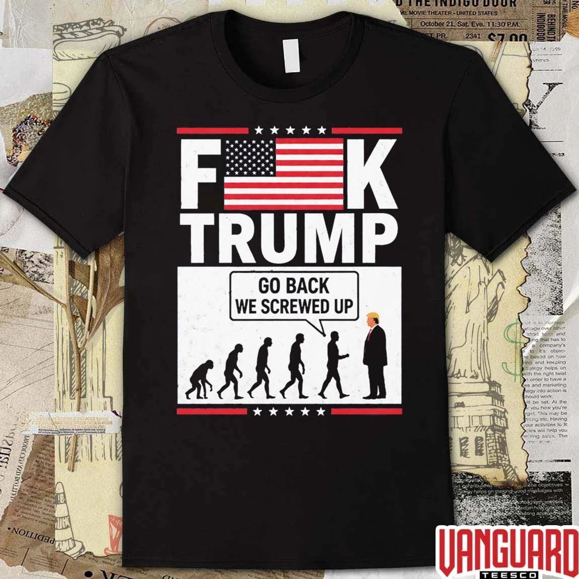 Stephen Colbert Wearing FK Trump Go Back We Screwed Up USA Flag t-shirt