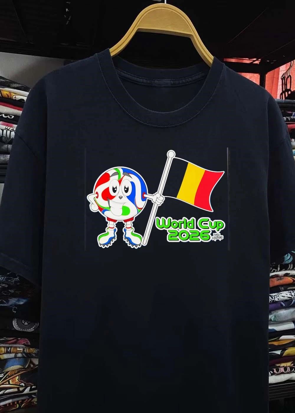 Dads Cartoons Mascot Holding Belgium Flag World Cup 2026 T-Shirt