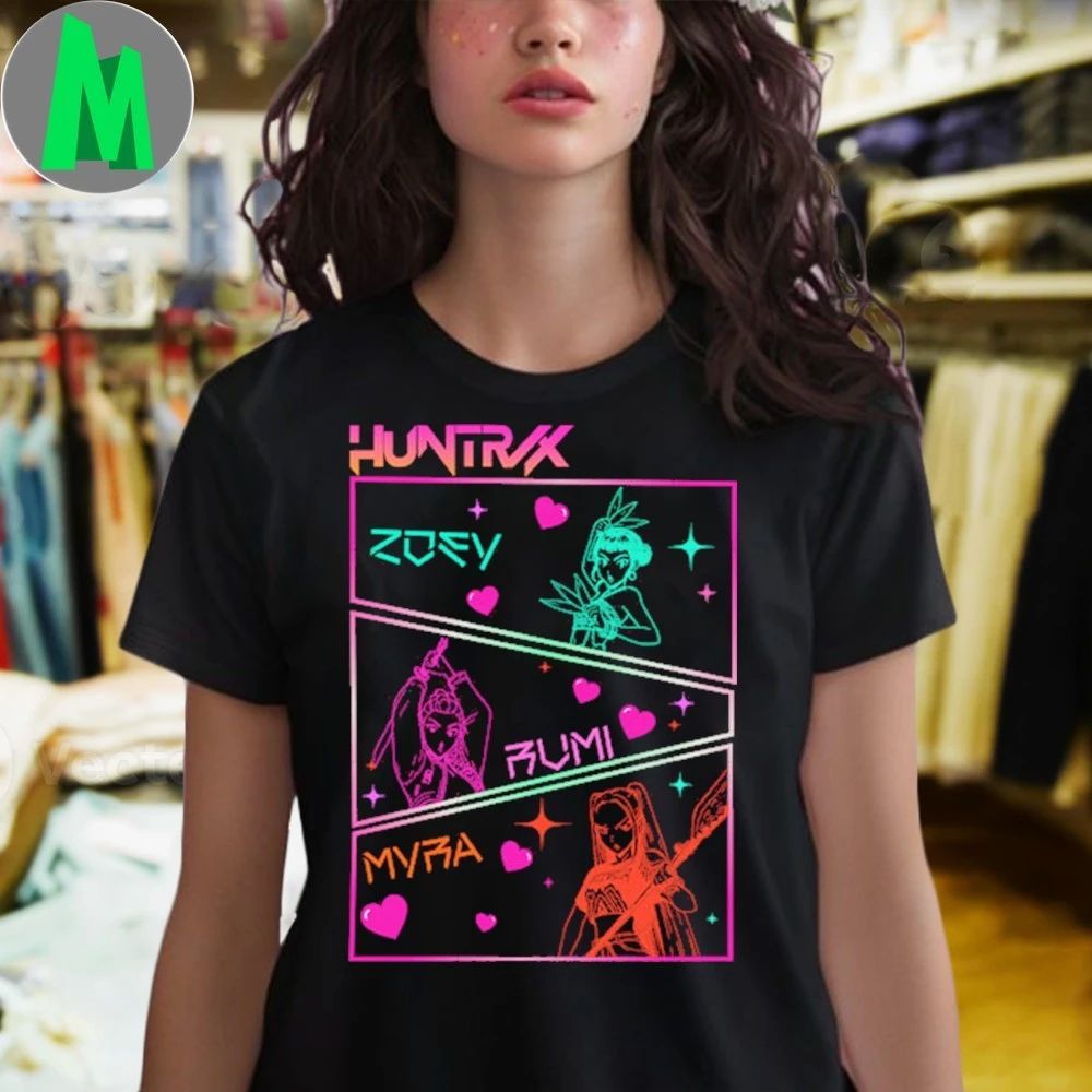 Huntrix girl band members color outline kpop groups shirt
