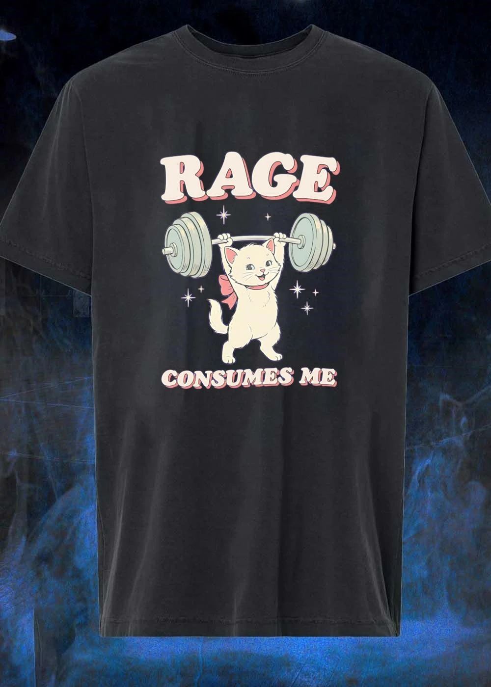 Gym Cat Lifting Weights Rage Consumes Me White Kitten T-Shirt