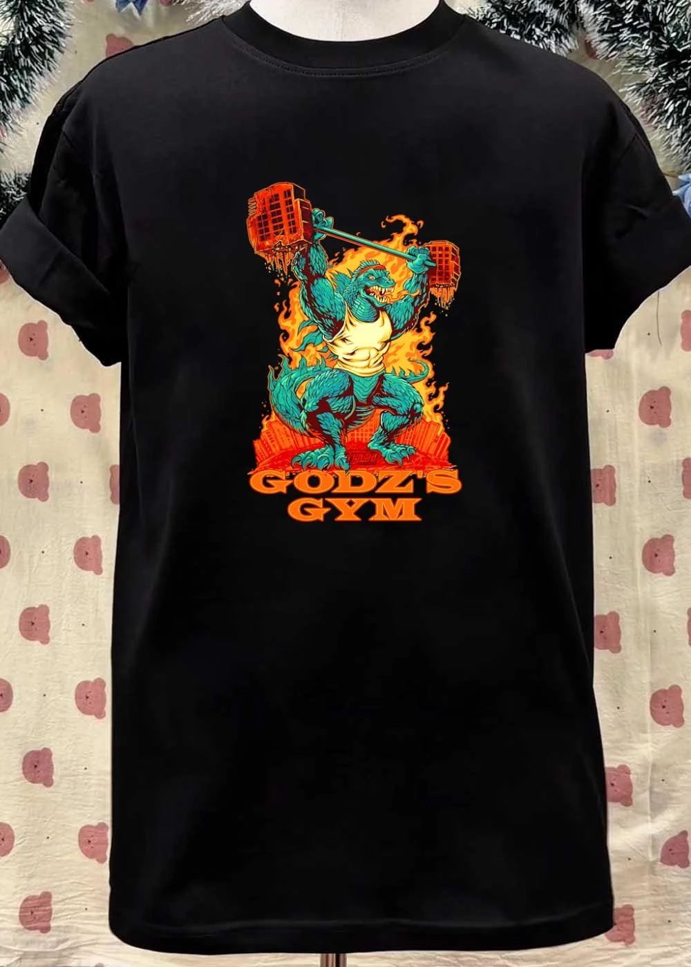 Godz’s Gym Godzilla Building Barbell Lifting Shirt