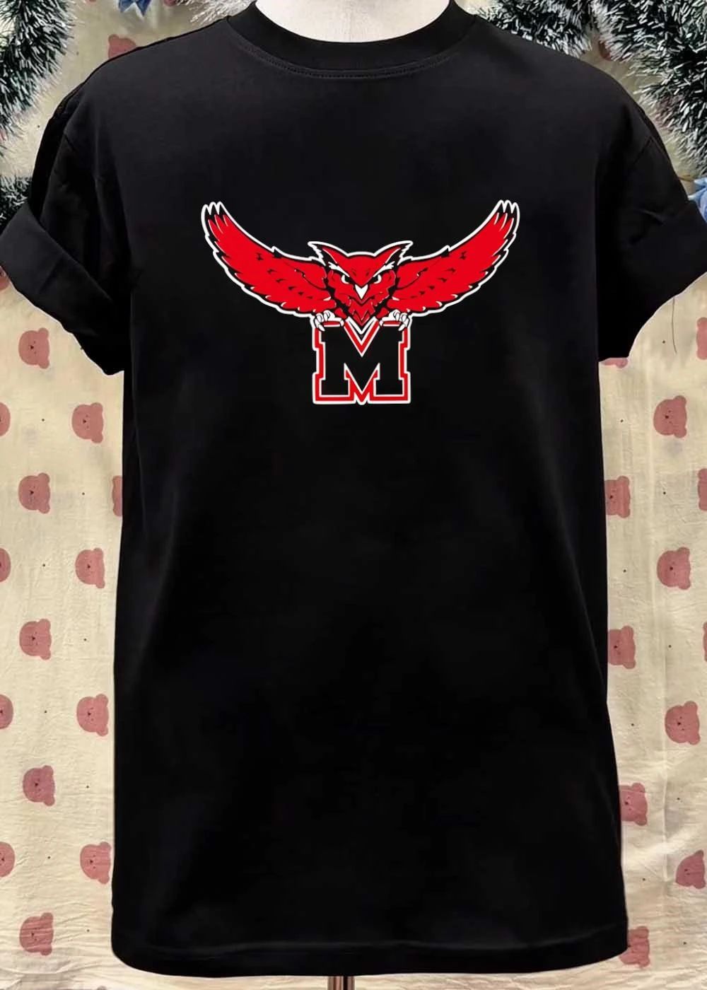Mascot Apparel Red Owl Resting on M Logo Team Shirt