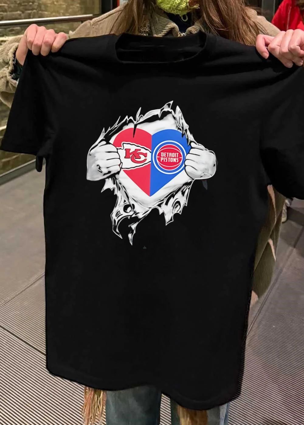 Heart Hands Ripping Open KC Chiefs Detroit Pistons Shirt