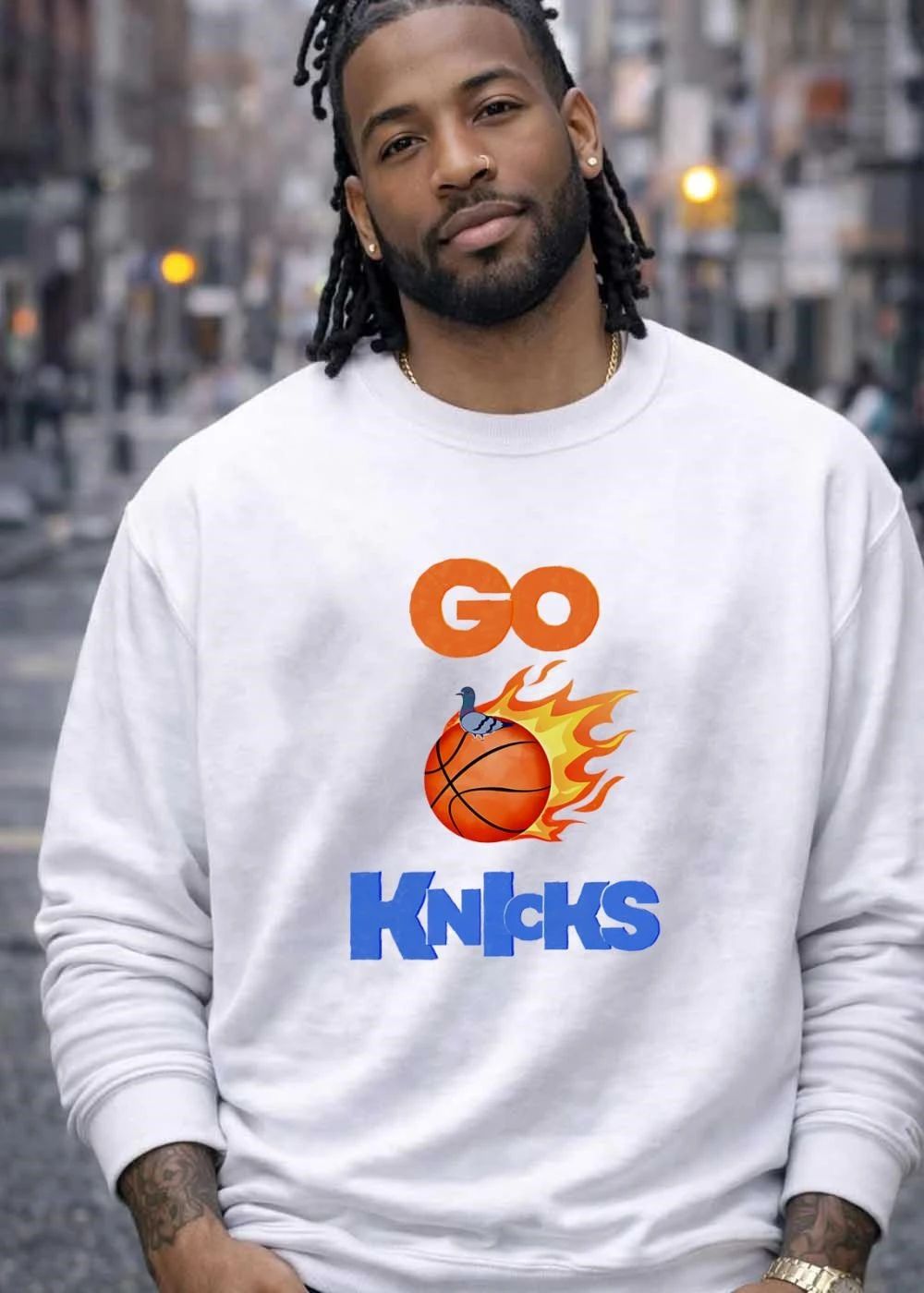 Go Knicks Flying Basketball Fire Flame Pigeon shirt