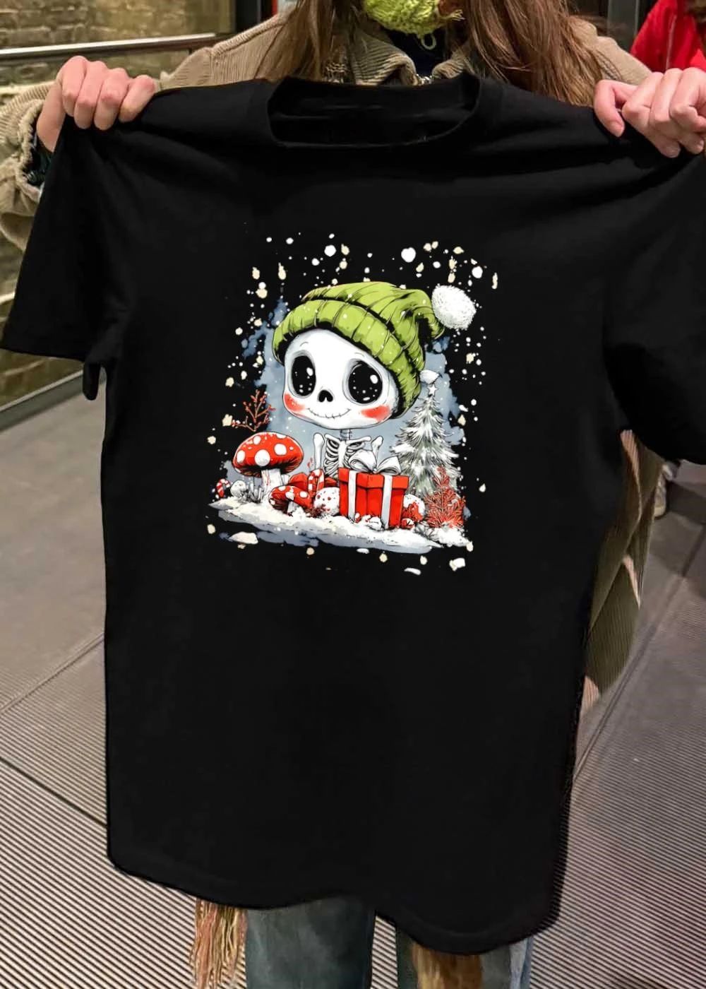 Cozy Winter Vibes Cute Skeleton Celebrating Christmas Holiday T-Shirt