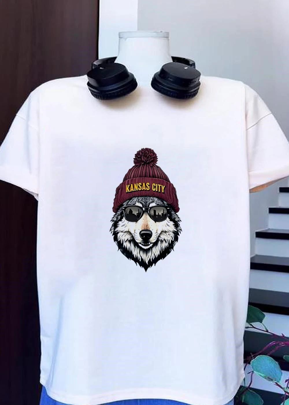 Kansas City Wolf Wearing Beanie and Sunglasses Kansas City Wolf T-Shirt