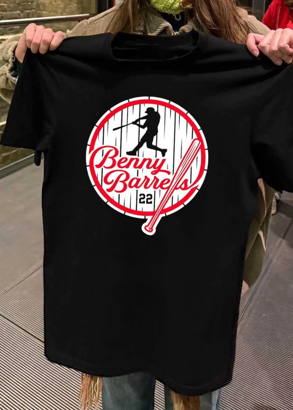 Benny Barrels Number 22 Baseball Player Swings Bat Roto Wear shirt