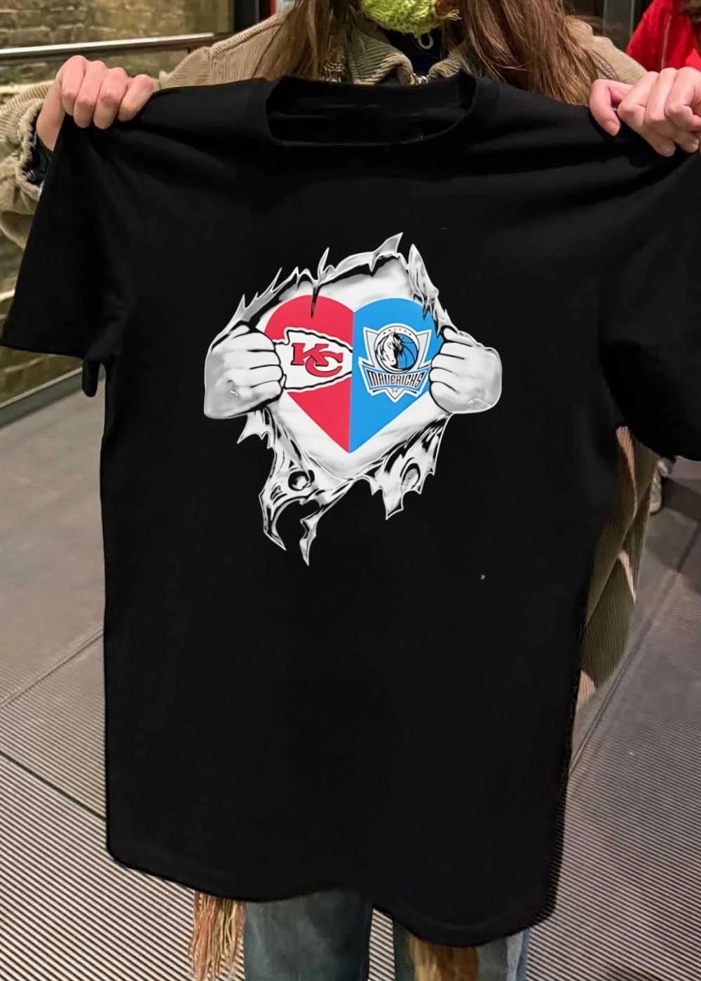 Kansas City Chiefs Dallas Mavericks Heart Ripped Open T-Shirt