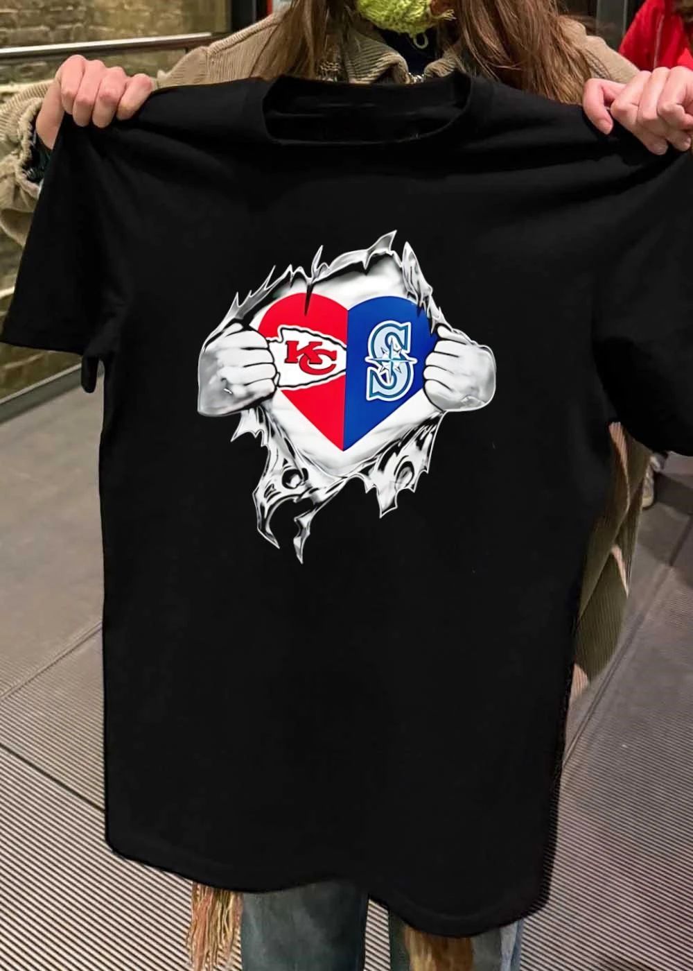 Kc Mariners Heart Ripped Chest T-Shirt