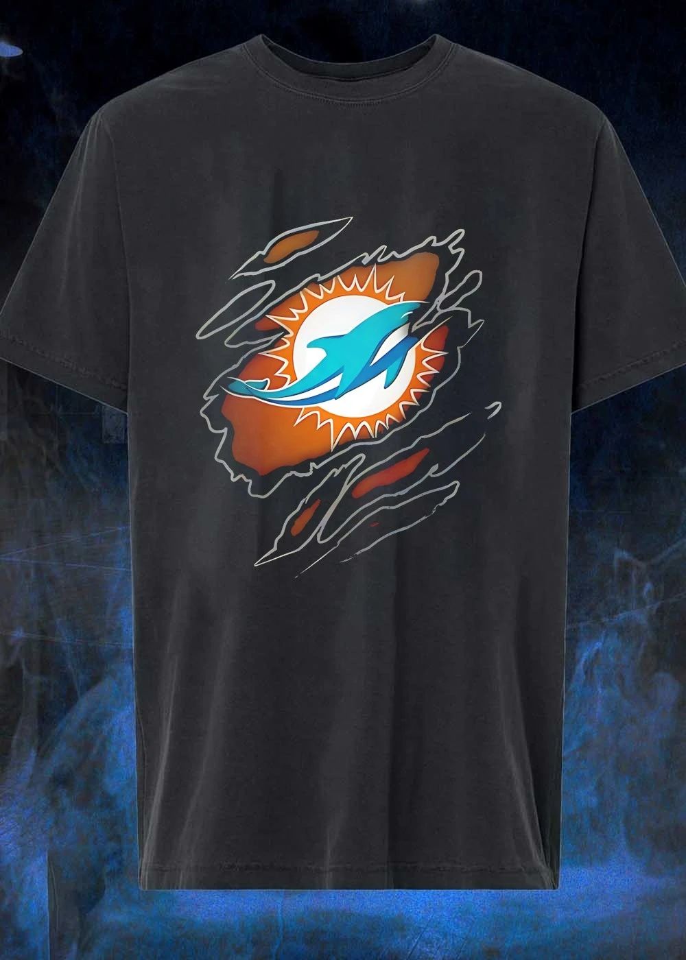 Miami Dolphins T-Shirt Ripped Skin Effect Logo Men’s Graphic Apparel