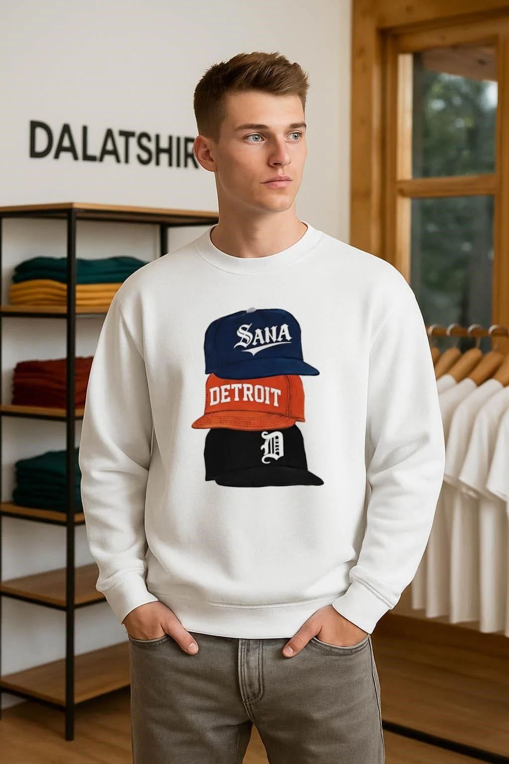 Sana Detroit D Old English Font Stacked Baseball Hats shirt