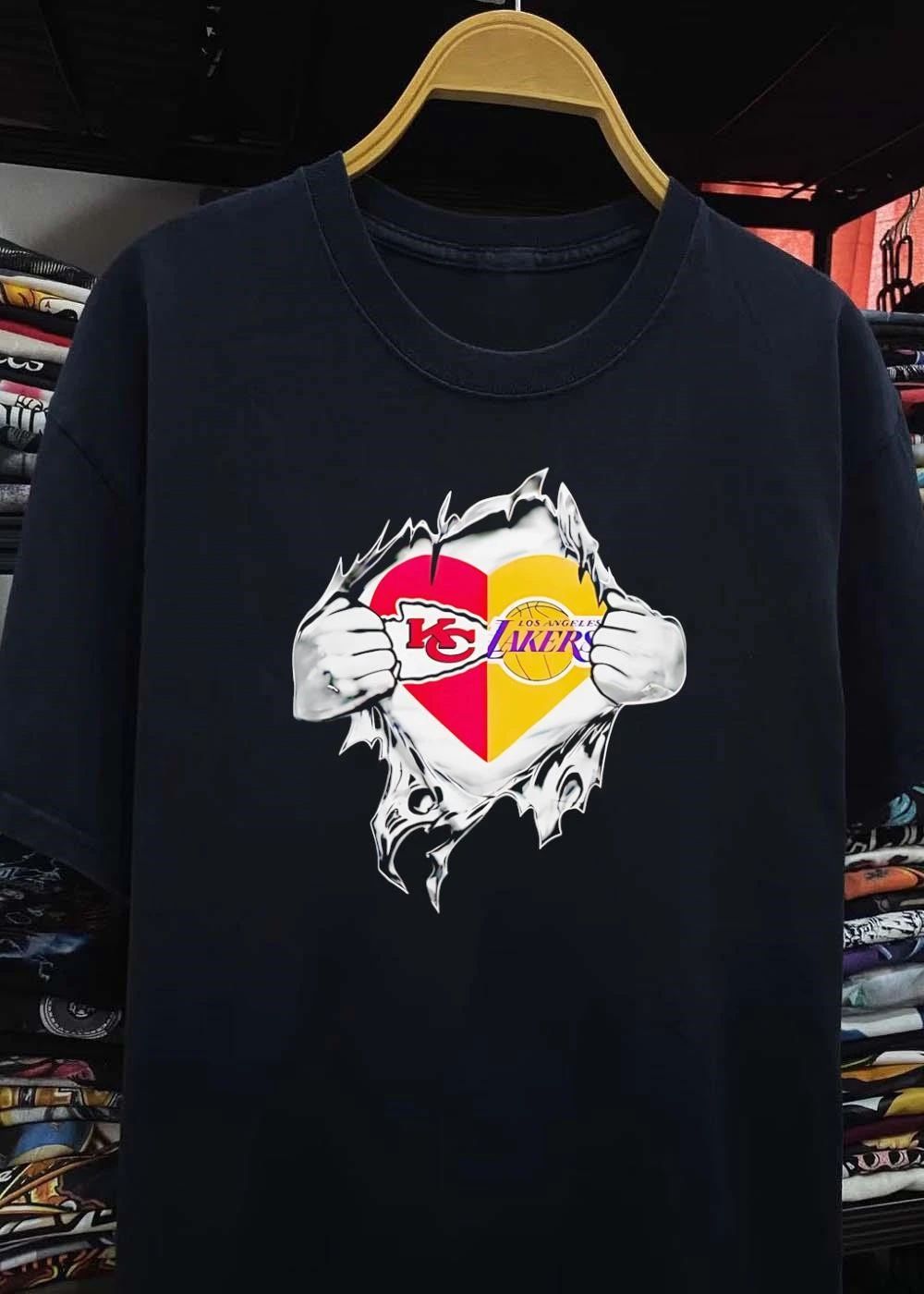 KC Lakers Fans Heart Ripped Open T-Shirt Kansas City Chiefs Los Angeles Lakers