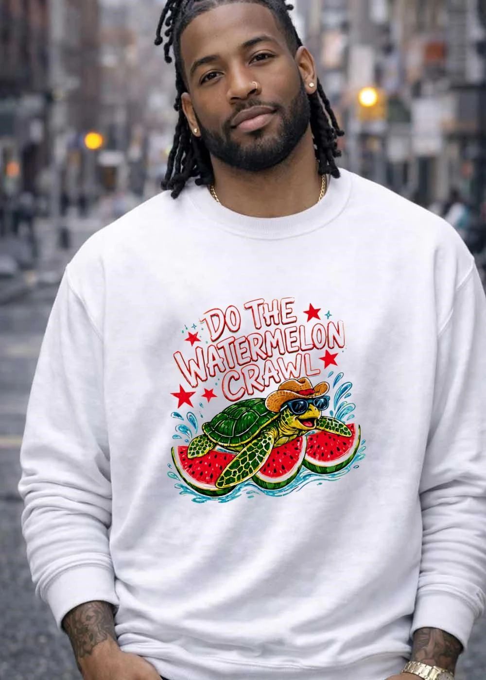 Watermelon Crawl Turtle Cowboy Sunglasses Yellow Summer Graphic T-Shirt