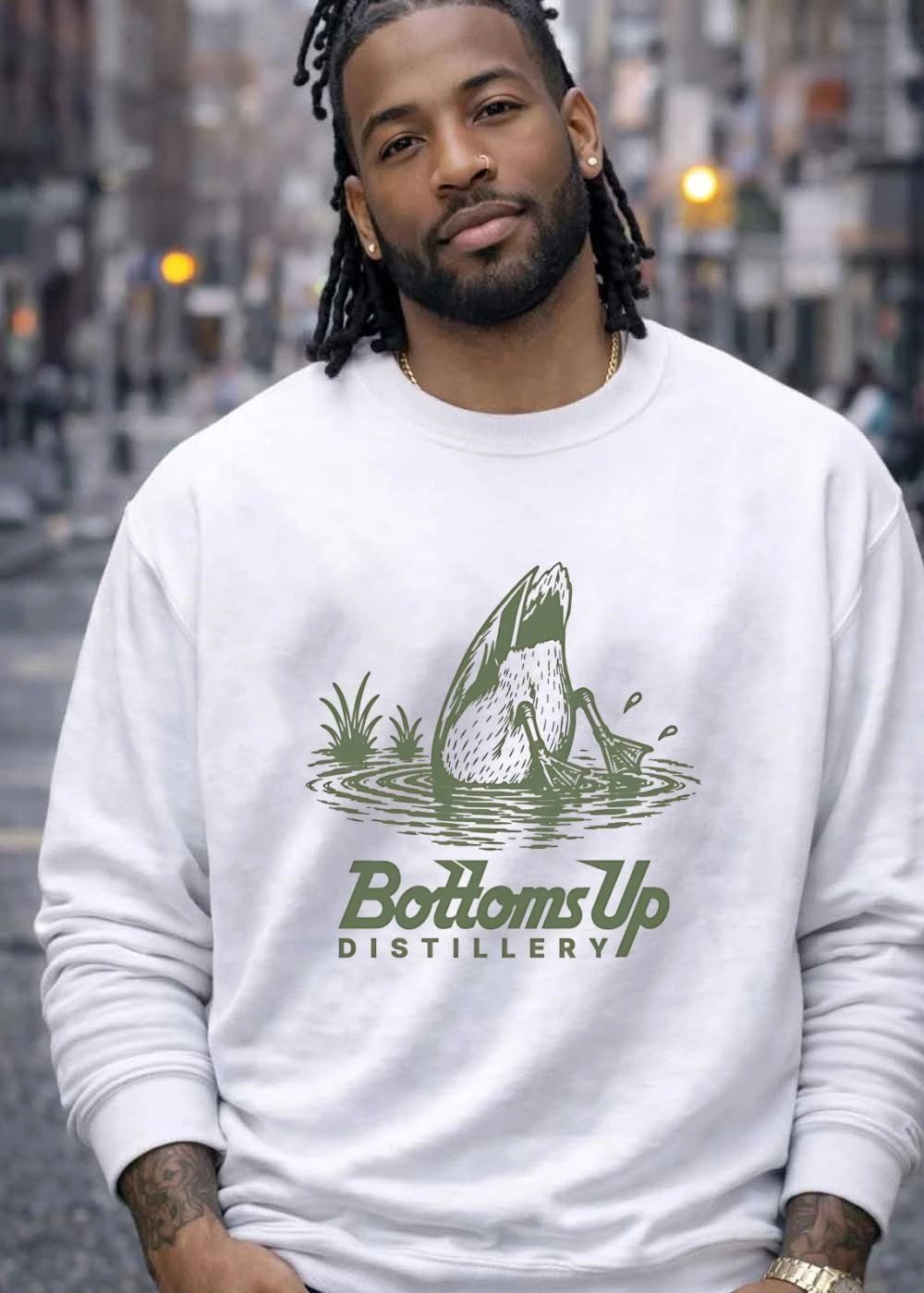 Bottoms Up Distillery Duck Diving Retro Logo shirt