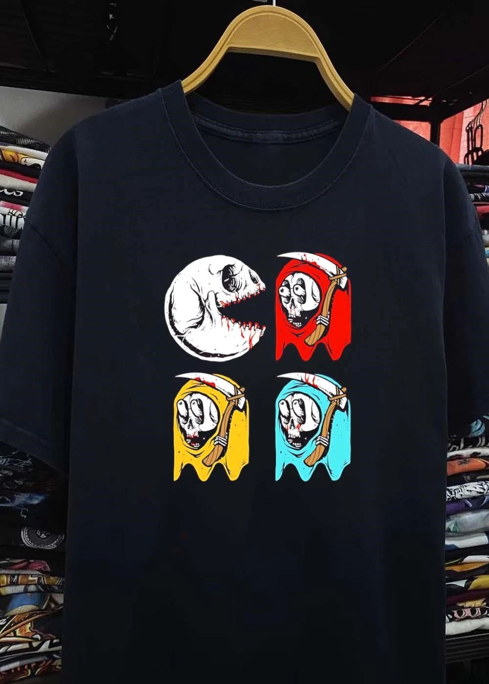 Pac Man Skeleton Skull Ghost Grim Reaper shirt