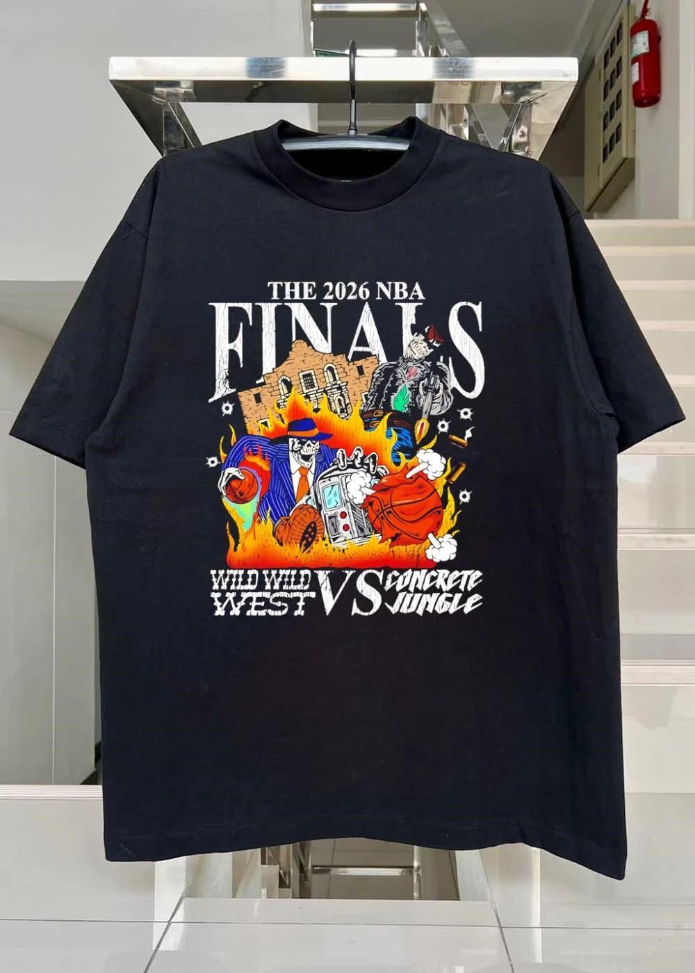 The 2026 NBA Finals Wild Wild West vs Concrete Jungle Skeleton Basketball Shirt