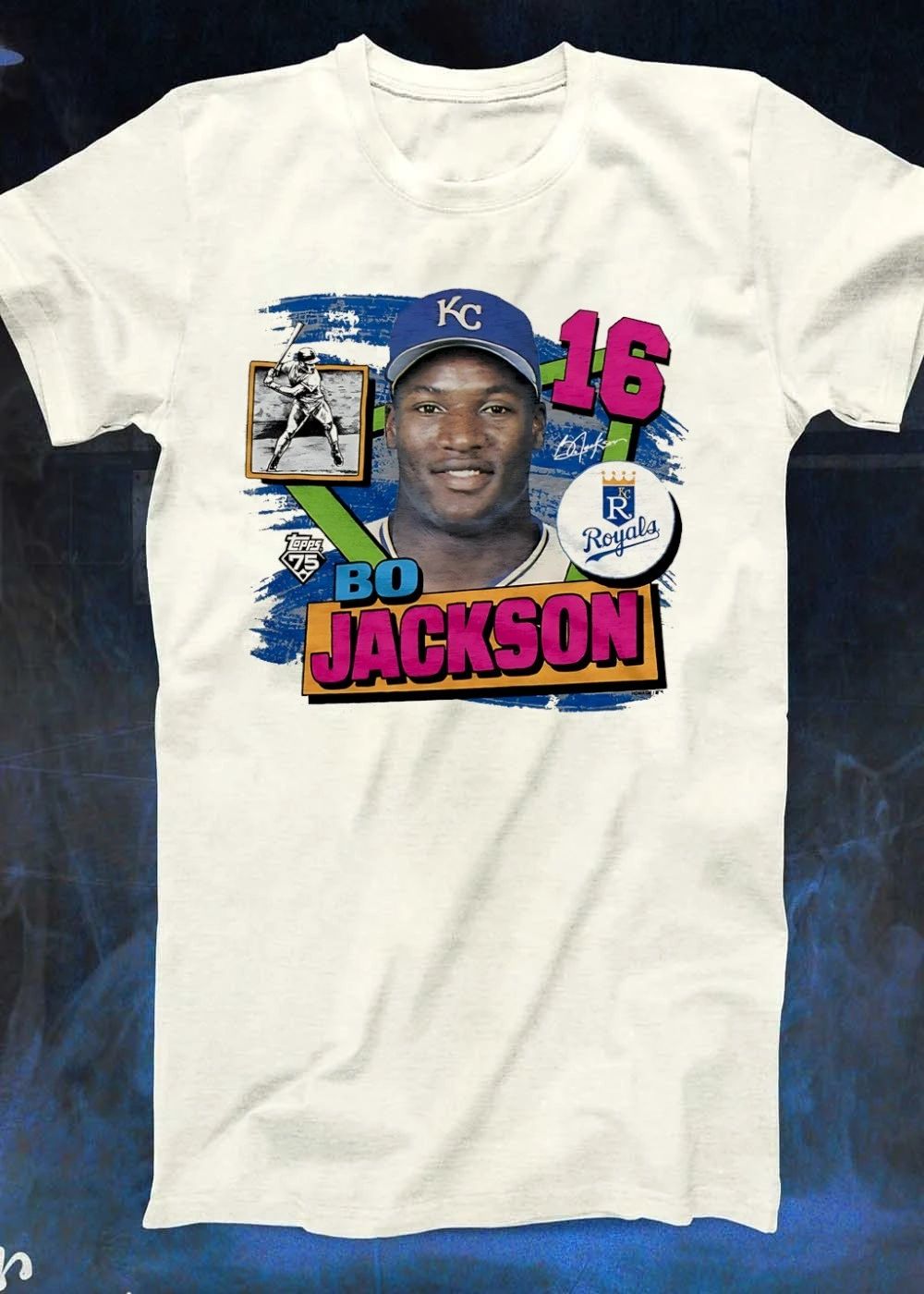 Bo Jackson 16 Topps 75 Kansas City Royals baseball player shirt
