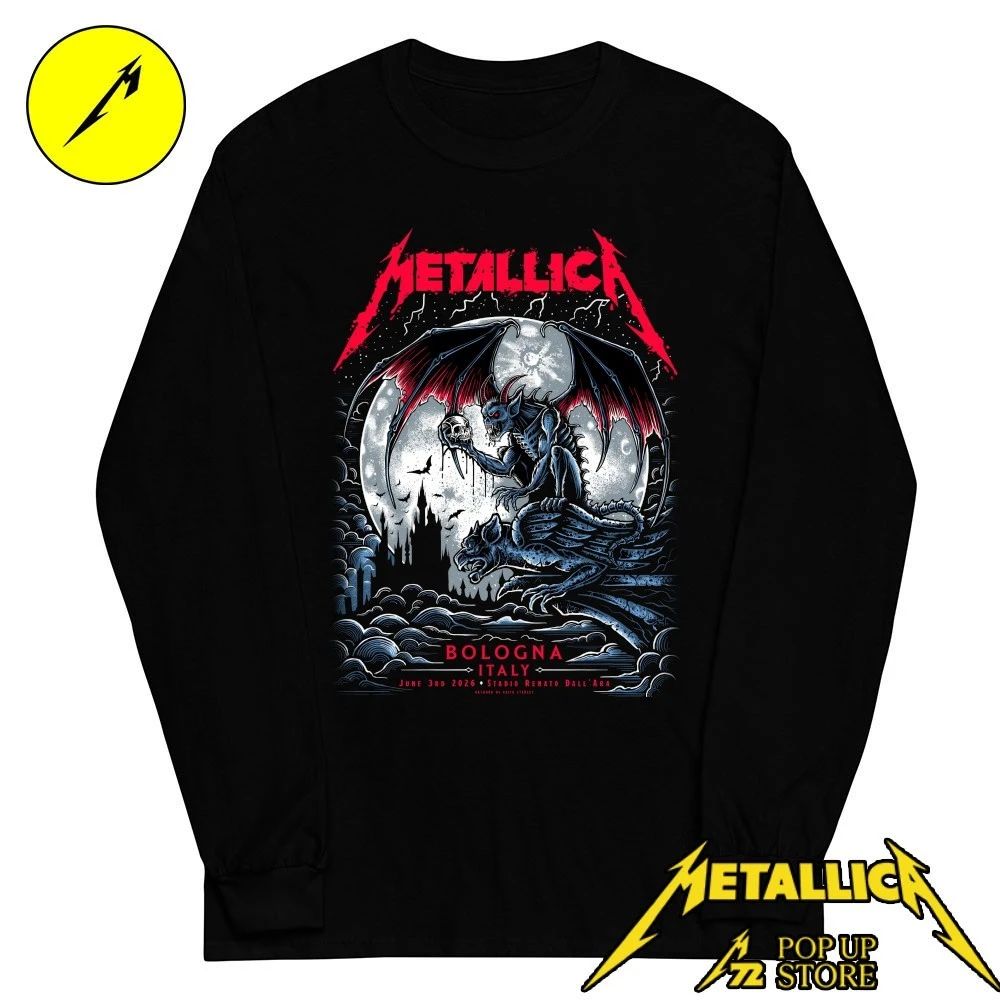 Metallica M72 Tour Bologna Concert Merch – Gargoyle Skull Limited Edition Tee