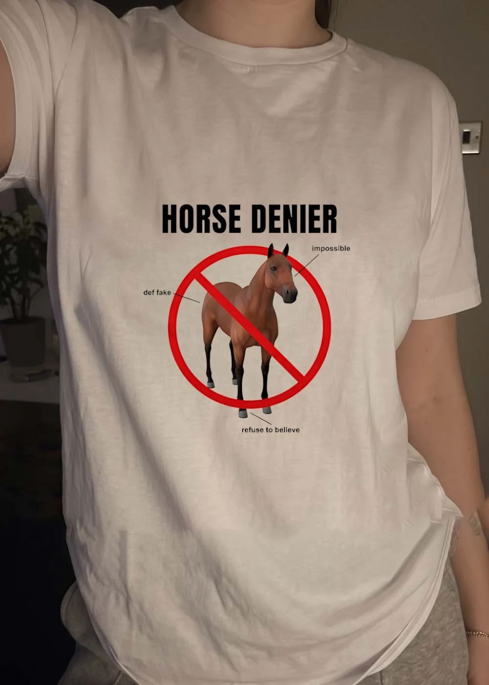 Horse Denier Def Fake Impossible Refuse To Believe Humor shirt