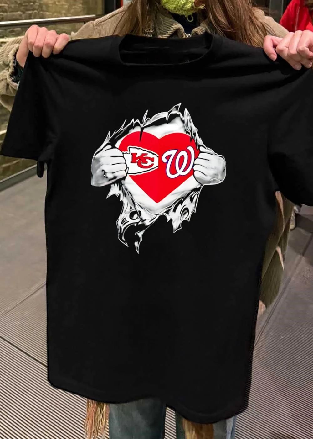 Sport Fan Apparel’ Person Ripping Open Shirt Reveal KC Chiefs Washington Nationals T-Shirt