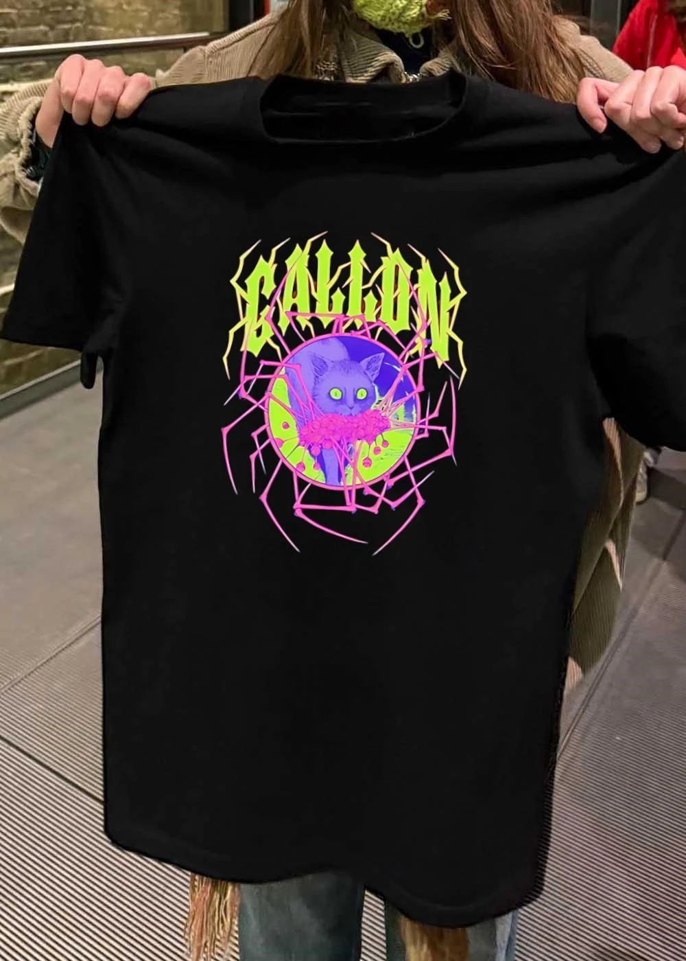 Cat with Flowers Gallon Spider Web Neon Graphic shirt