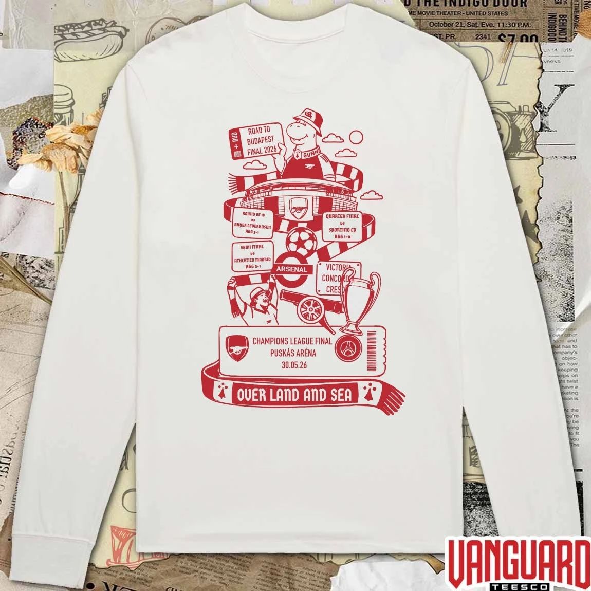 Arsenal FC Over Land and Sea The Road to Budapest 2026 UEFA Champions League Final t-shirt
